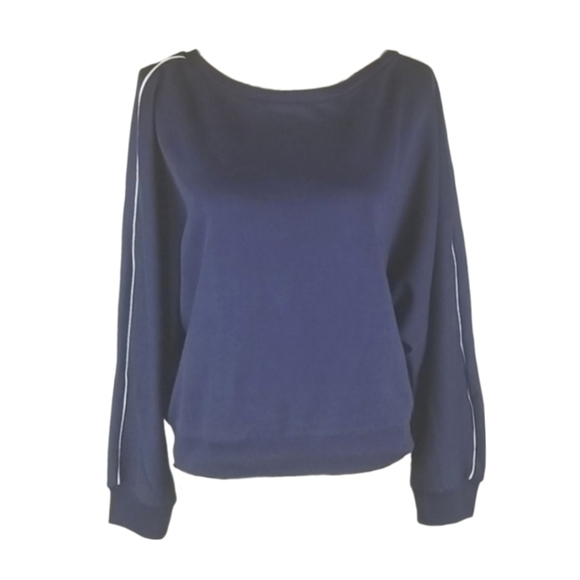 Levi's Navy Blue Crew Sweatshirt White Piping Sleeve, Women's Size L - Picture 4 of 6